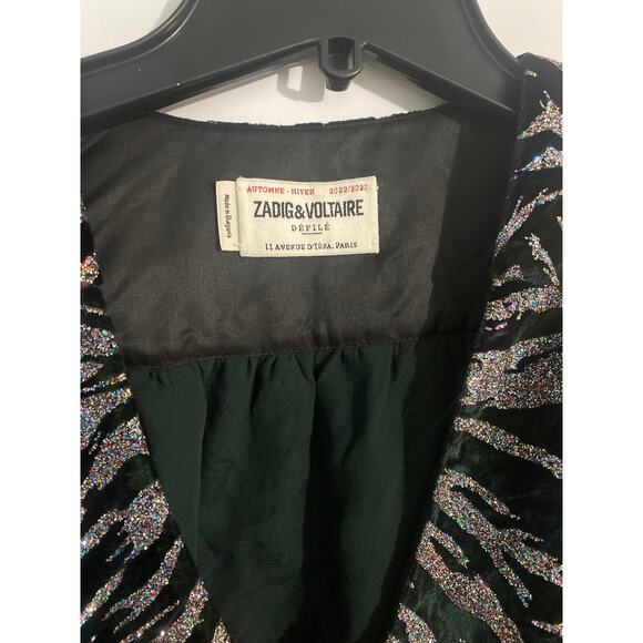 Zadig & Voltaire Rilena velvet sparkle dress women’s S dark green event cocktail - Picture 3 of 7